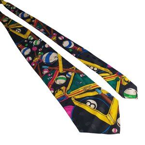 Addiction Pool Table Billiards Silk Tie Handmade Multicolor Novelty Dad Gift Bar
